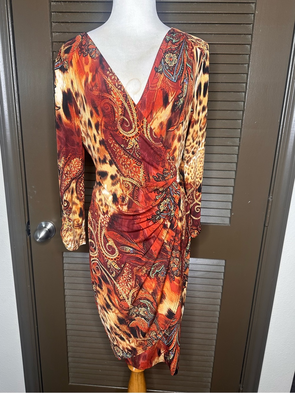 CACHE | Wrap-Style Paisley & Animal Print Dress
